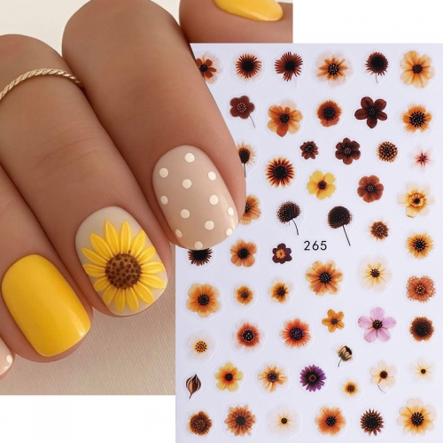 1Pcs Kawaii Autumn Dried Flower Sun Flower Nail Art Sticker Fall Season Floral Design Decals Charming Petals Manicure Decoration Nail Sticker