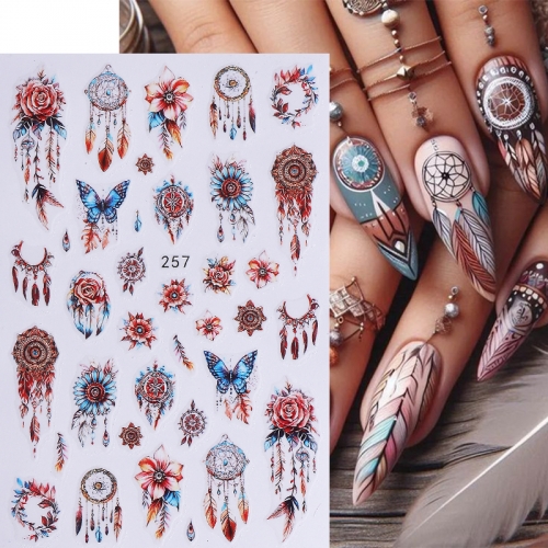 1Pcs Bohemian Retro Totem Nail Sticker Bronzing Dreamcatcher Retro Petals Design Adhesive Nail Decal DIY Nail Sticker