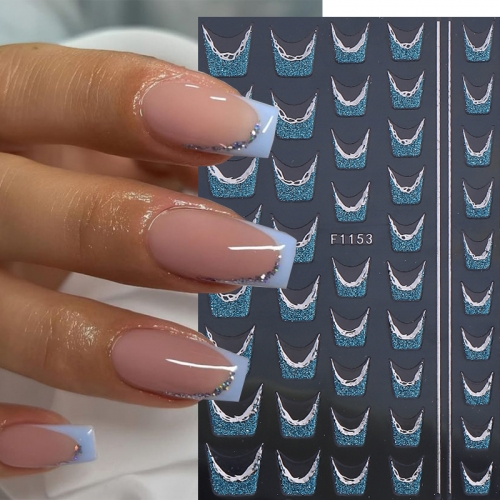 1Pcs Glitter Gradient Color Wave Line French Nail Sticker Decals Gold Silver Self-adhesive Stripe Tips Guides For DIY Nail Sticker