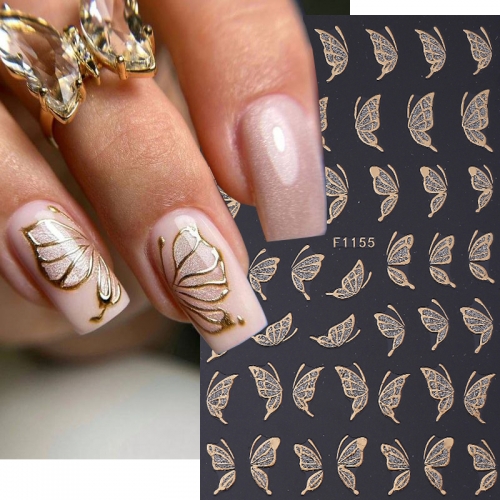 1Pcs Gold Glitter Butterfly Nail Art Stickers Decals Self-adhesive Star Line French Tips Sticker Manicure Nail Art Decorations Nail Sticker