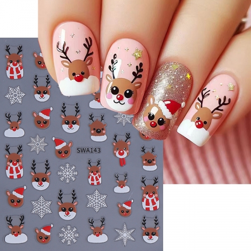 1Pcs Christmas Snowflake Elk Heart Nail Art Decoration Santa Claus Christmas Tree Nail Stickers Snowflake Nail Stickers
