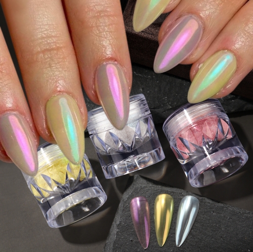 1jar Aurora Moonlight White Chrome Nail Powder Iridescent Pink Yellow Pearlescent Powder Mermaid Glitter Dust Decor