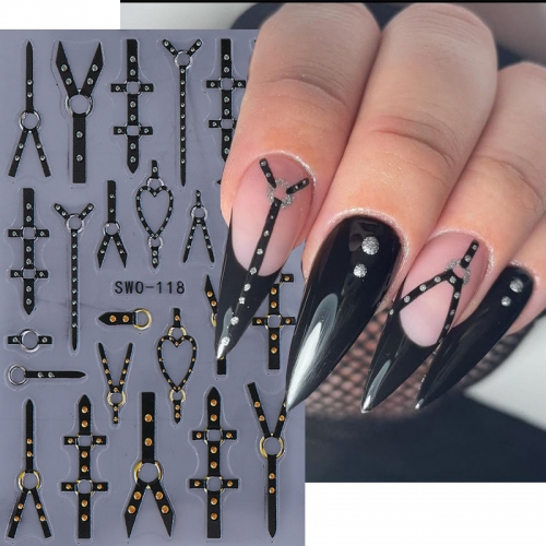 1Pcs Punk Style Nails Stickers Black Line Design Art Slider Party Cool Decoration Adhesive Decal Emboss DIY Manicure Accessories Nail Sticker