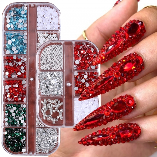 1Box White Green Blue Opal Glass Nail Rhinestone FlatBack Glitter Gemstone Mix Sizes 3D Crystal Jewelry DIY Nail Decoration
