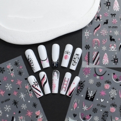 1Pcs 3D Embossed Christmas Nail Stickers Shiny Glitter Gold Silver Snowflake Snowman Santa Claus Tree Winter Xmas Nail Decor Decals Nail Sticker