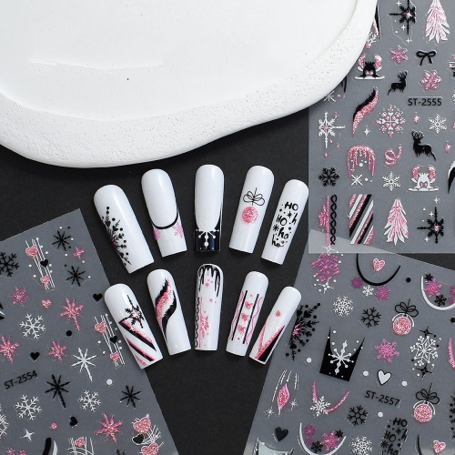 1Pcs 3D Embossed Christmas Nail Stickers Shiny Glitter Gold Silver Snowflake Snowman Santa Claus Tree Winter Xmas Nail Decor Decals Nail Sticker