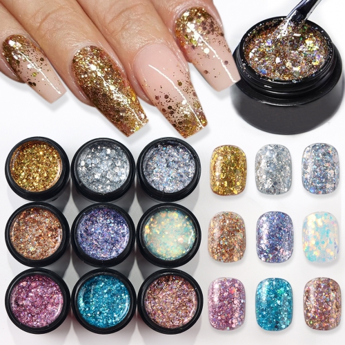 1jar 5ml Glitter Sequins Nail Gel Polish Colorful Small or Big Hexagon Irregular Shaped Sequins Nail Art Gel Varnishes DIY