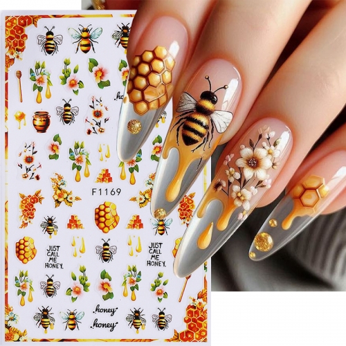 1Pcs Summer Sunflower Bee Nail Stickers Leaf Flower Stickers Spring Summer Slider for Nails Manicures Decor Nail Sticker