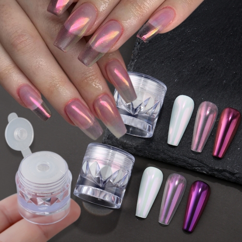 1jar Pink Purple Aurora Mirror Nail Chrome Dust Moonlight Pearl Nail Glitter Powder Holo Mermaid Rubbing Nail Pigment 