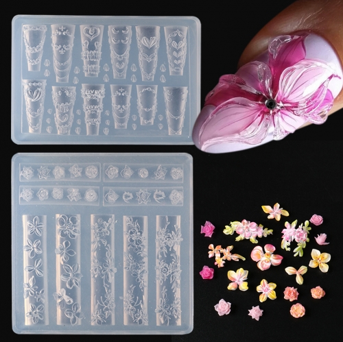 1pcs Flowers Nail Silicone Mold 3D Carving Floral Petals Leaves Nail Stam Plates Soft Japanese Manicure Mold Stencil Tool