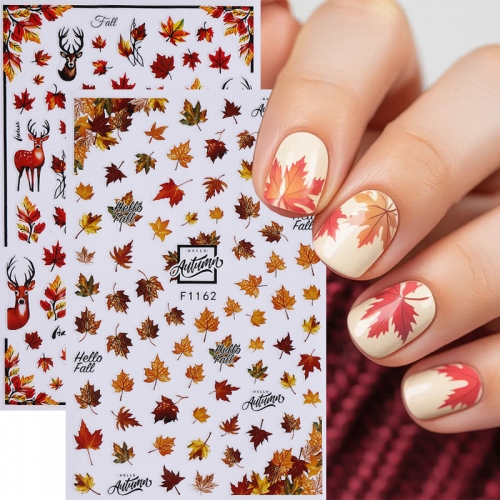 1Pcs Autumn Cartoon Fox Pumpkin Nail Stickers Maple Leaf Flower Self-Adhesive Nail Decal Slider Thanksgiving DIY Manicure Decoration Nail Sticker