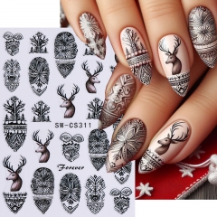 1Pcs Christmas Black Cat Candy Elk Santa Claus  Bell Nail Stickers 3D Black Cat Castle Nail Slider Holiday Manicure Decor Nail Sticker