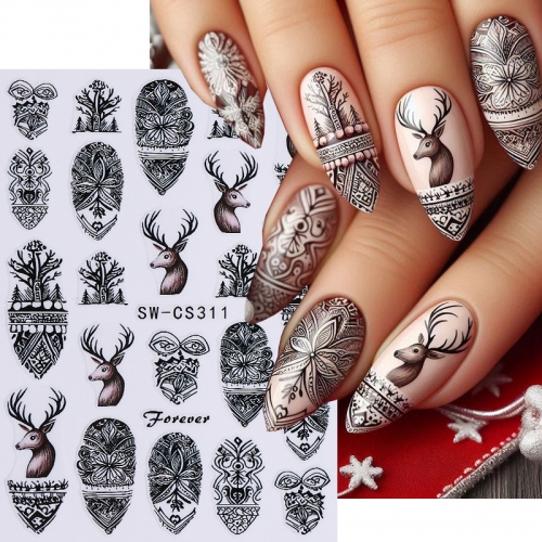1Pcs Christmas Black Cat Candy Elk Santa Claus  Bell Nail Stickers 3D Black Cat Castle Nail Slider Holiday Manicure Decor Nail Sticker
