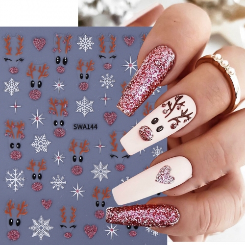 1Pcs New Christmas Nail Stickers Cartoon Santa Claus Elk Snowflake Nail Supplies Nail Decals DlY Snowflake Christmas Elk Nail Sticker