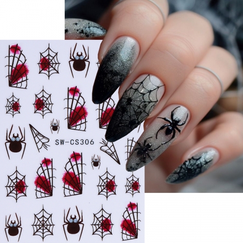 1pcs Halloween Nail Stickers Self Adhesive Cartoon Bat Skull Pumpkin Spider Web Butterfly Design Nail Decals DIY Manicure Decor