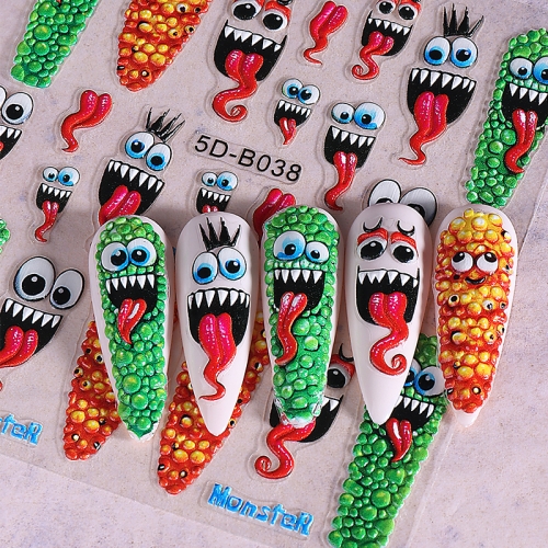 1pcs 5D Halloween Nail Art Stickers Skull Pumpkin Nail Silder Ghost Big Mouth Web Anime Decals Engraved Manicure Decoration