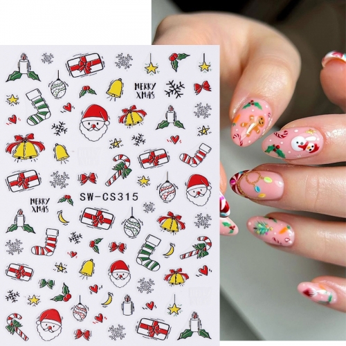 1Pcs Christmas Nail Stickers Cartoon Santa Claus Nail Supplies Nail Decals DlY Snowflake Christmas Elk Nail Accessories Nail Sticker