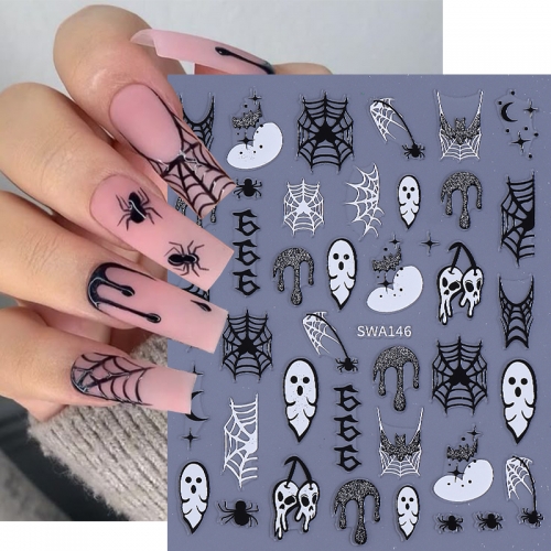 1Pcs Halloween Spider Web Butterfly Joker Nails Art Stickers Glitter Holographic Bat Ghost Star Design Adhesive Decals DIY Nail Sticker