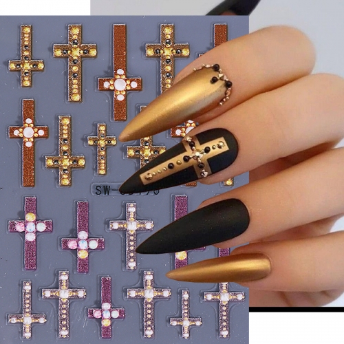 1pcs 5D Punk Line Rhinestones Nail Art Stickers Gold Gothic Style Embossed Self-Adhesive Nail Decal for DIY Manicure Decoration