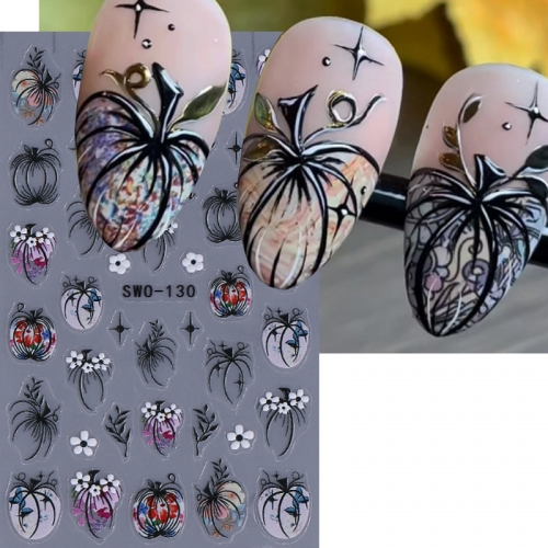 1pcs  Fall Nail Art Stickers 5D Embossed Self-Adhesive Pumpkin Maple Leaf Mushrooms Thanksgiving Halloween Decals Manicure DIY