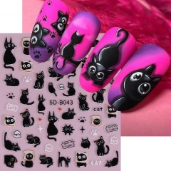 1Pcs Cartoon Black Cat Nail Slider Cute Sweet Pink Claw Self Adhesive Sticker Lovely Star Moon Fish Bone DIY Decals Decor Nail Sticker