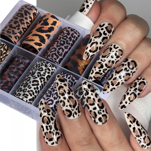 1Box Leopard Print Transfer Nail Foils Sticker Sexy Wild Animal Autumn Pattern Design Transfer Decals Sliders DIY Nail Decoration