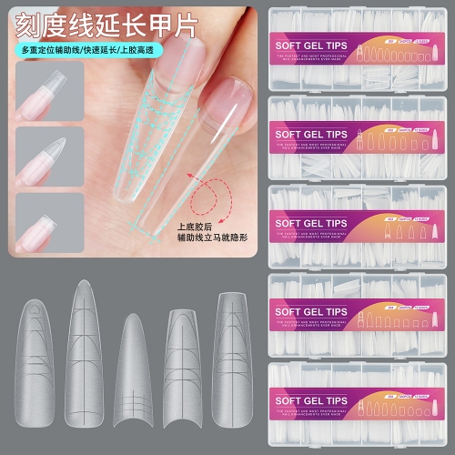 1Box Half or Whole Cover Position Line False Nail Tips Almond Stiletto Square Coffin Matte Surface Ultra Thin Fingernail Extension Nail Tips