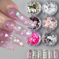 6jars/set Sparkling Heart Star Nail Glitter Sparkling Pentagram Nail Decoration Nail Salon Design Accessories DIY Nail Art Design