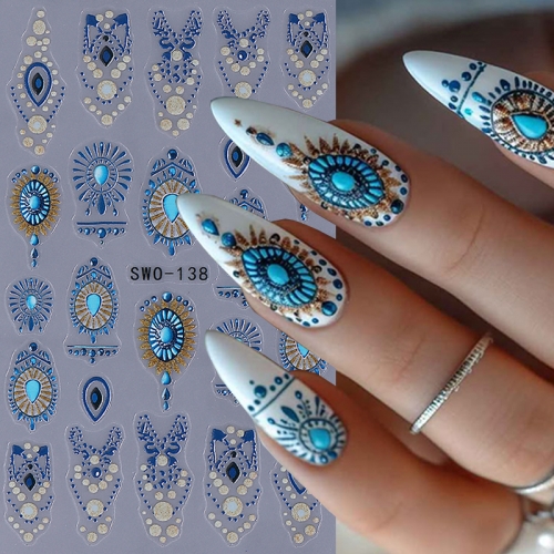1Pcs 3D Flower Bohemia Nail Sticker Relief Stickers For Nail Nail Supplies Self-adhesive Romantic Butterfly Romantic Nail Sticker