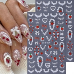 1Pcs Embossed Nail Stickers 3D Cute Sweet Cherry Bow Strawberry Rose Cream Design Nail Decals DIY Manicure Decoration Nail Sticker