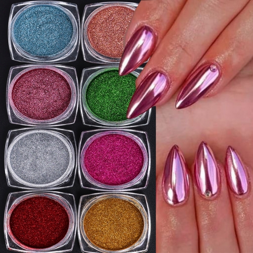 1Set 6/8 Colors Nail Glitter Metallic Dust Gel Polish Pigment Shinning Metal Manicure Decor Magic Mirror Powder Gold Silver Pink Chrome Nail Decoratio