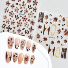 1Pcs Winter Leopard Print Flower Nail Art Stickers 5D Self-Adhesive Butterfly Floral Nail Decals DIY Manicure Decorations Nail Sticker