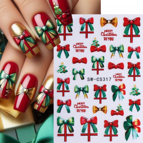 1Pcs Cartoon Christmas Nail Stickers Christmas Tree Glitter Gold Snowflake Reindeer Bell Snowman Bow Nail Slider Decals DIY Manicure Decoration Nail S