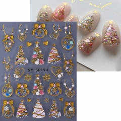 1Pcs 5D Embossed Christmas Nail Stickers Shiny Gold Snowflakes Christmas Tree Bow Ball Nails Decals DIY Manicure Decorations Nail Sticker