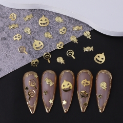 1Box Lovely Halloween Gold Metallic Nail Decals Ultra-thin Flakes Metal Nail Studs Slices Nail Charms DIY 3D Nail Decorations