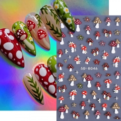1Pcs 5D Metallic Autumn Embossed Nail Stickers Color Flower Frog Mushrooms Adhesive Nail Art Sliders for Manicure Nail Sticker