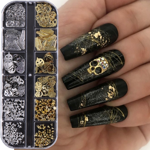 1box Hallowmas 3D Nail Decals Metal Stud Skull Rivet Nail Art Rivet Charms DIY Nails Accessories Nail Art Decorations