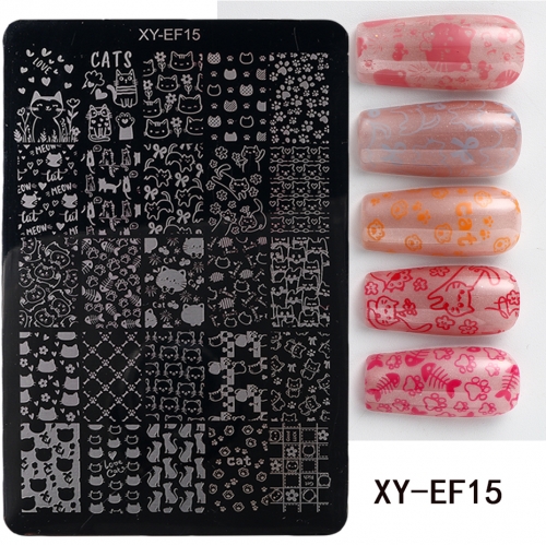 1pcs Cartoon Cat Bear Nail Stamping Plate Heart Flower Pattern Nail English Template Nail Art Stencil Stamp Tool