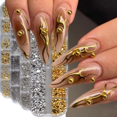 1box Silver Gold Pearl Semi-Ball Nail Art Decorations 3D Punk Style Mixed Size Jewelry Nail Accessories Shiny DIY Nail Jewelry