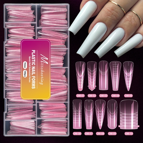 1Box New Double-Side Dual Forms Nails Mold Full Cover Poly Nail Gel Extension Almond Square Acrylic Nail False Tips Top Forms Nail Tool