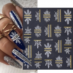 1Pcs Christmas Snowflake Elk Leaves Nail Art Stickers 3D Gold Line Lace Snowflake French Design Nail Slider Decals DIY Nail Sticker