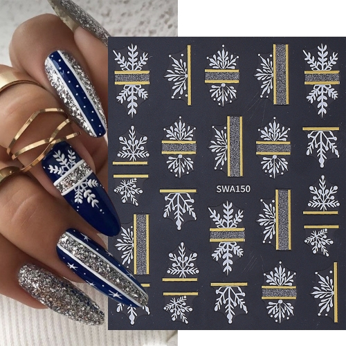 1Pcs Christmas Snowflake Elk Leaves Nail Art Stickers 3D Gold Line Lace Snowflake French Design Nail Slider Decals DIY Nail Sticker