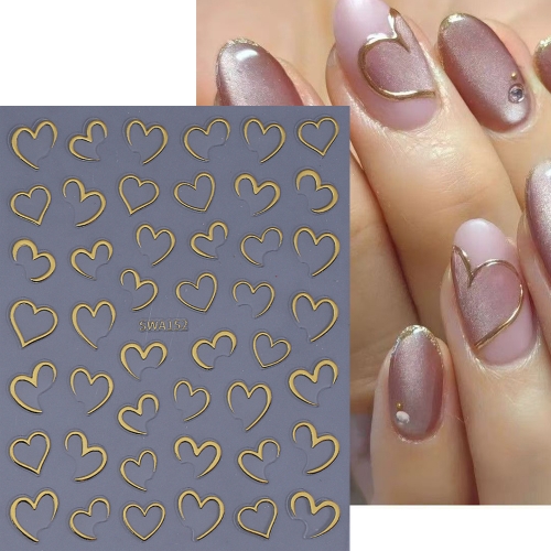1Pcs 3D Bronzing Simple Love Heart Nail Stickers Half Peach Heart Design Manicure Decals Elegant Valentine’s Nail Sticker