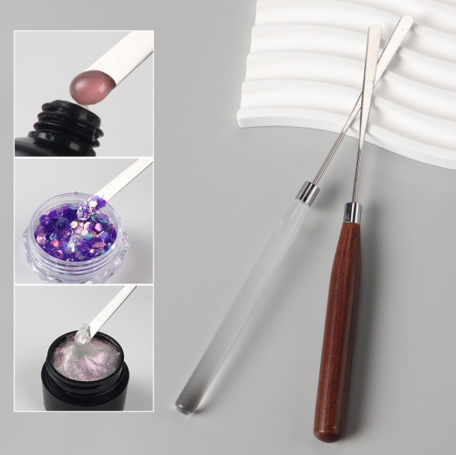 1pcs Stainless Steel Nail Gel Mixing Stick Spatula with Wooden Handle for Mixing Gel Polish Makeup Foundation