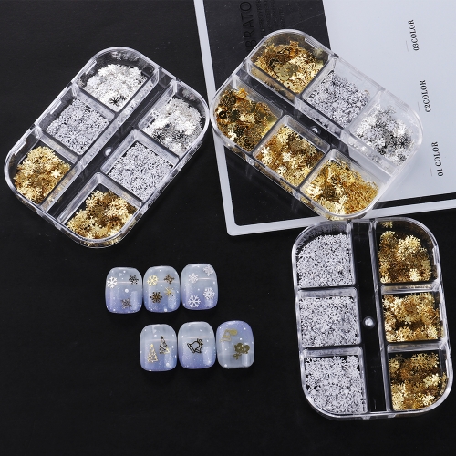 50pcs/box 3D Winter Metal Christmas Nail Art Charms Gold Silver Snowflakes Nails Decorations Manicure Accessories Nail Decoration