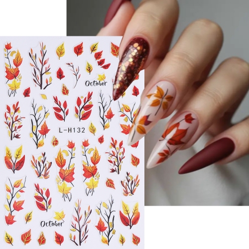 1Pcs Autumn Maple Leaf Pumpkin Chestnut Nail Art Sticker Colorful Leaves Petals Design Self-Adhesive Nail Decals Sliders  Decoration Nail Sticker