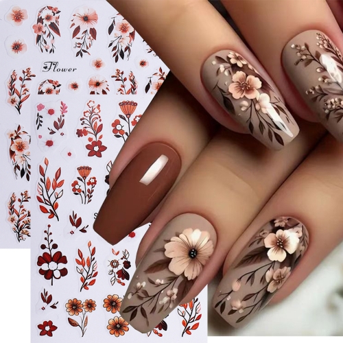 1Pcs Autumn Maple Leaf Pumpkin Mushroom Nail Art Stickers Fallen Leaves Petals Design Self-Adhesive Nail Decals Manicure Decoration Sliders Nail St