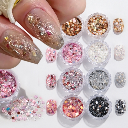 1set Mini Sparkling Hexagon Nail Glitter Sparkling Heart Nail Decoration Nail Salon Design Cute Accessories DIY Nail Art Design