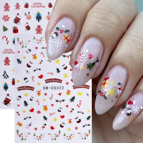 1Pcs New Christmas Nail Stickers Cartoon Santa Claus Christmas Tree Gingerbread Man Nail Supplies Nail Decals DlY Snowflake Christmas Elk Nail Sticker