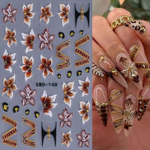 1Pcs Embossed Flower Nail Stickers 3D Vintage Lily Floral Textured Decals Gradient Petals DIY Elegant Self-Adhesive Manicure Decor Nail Sticker